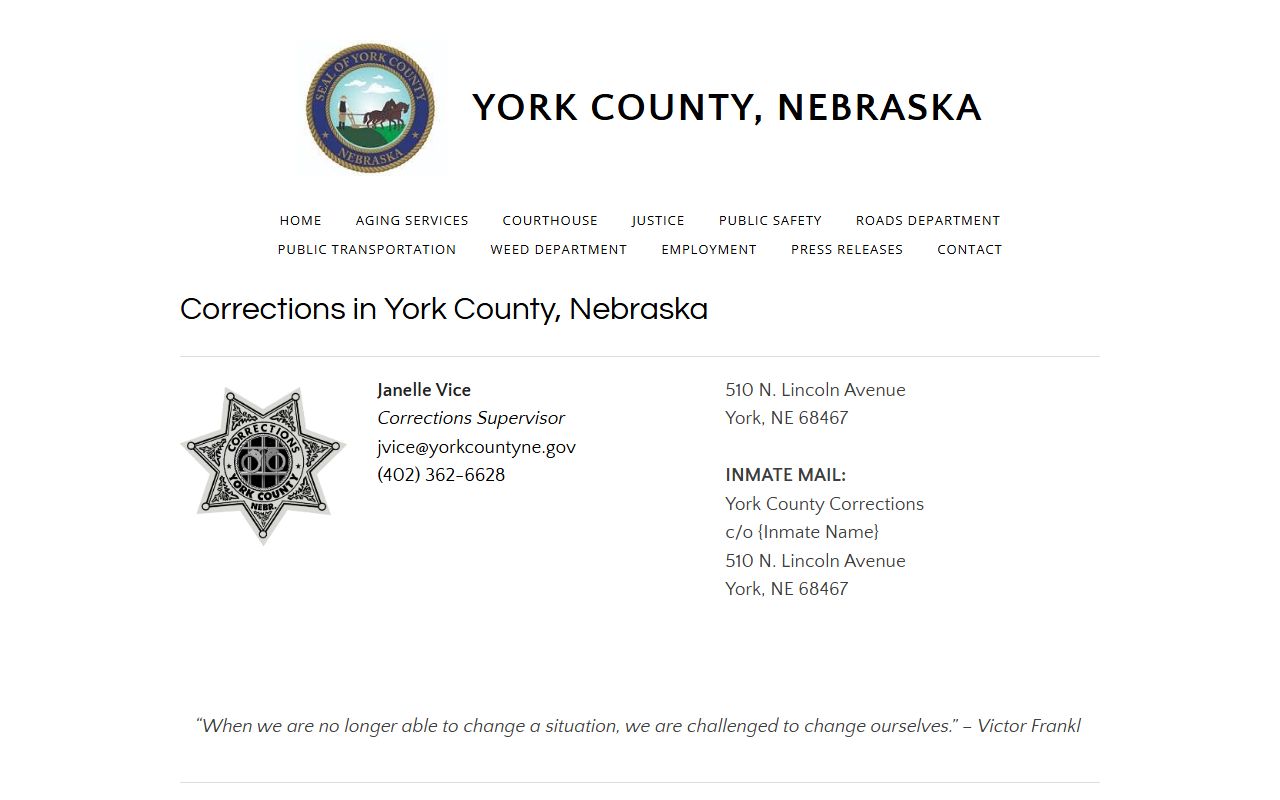 York County Corrections Facility inmate roster and jail information page
